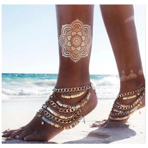 10 Blätter Metallic Temporäre Tattoos Wasserdichte Goldene Tattoo-Aufkleber FSK - Bild 1 von 10