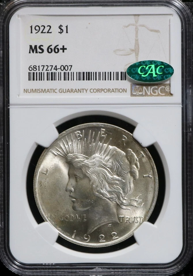 1922 $1 Peace Dollar NGC & CAC MS 66+ Investment Grade - Image 1 of 4