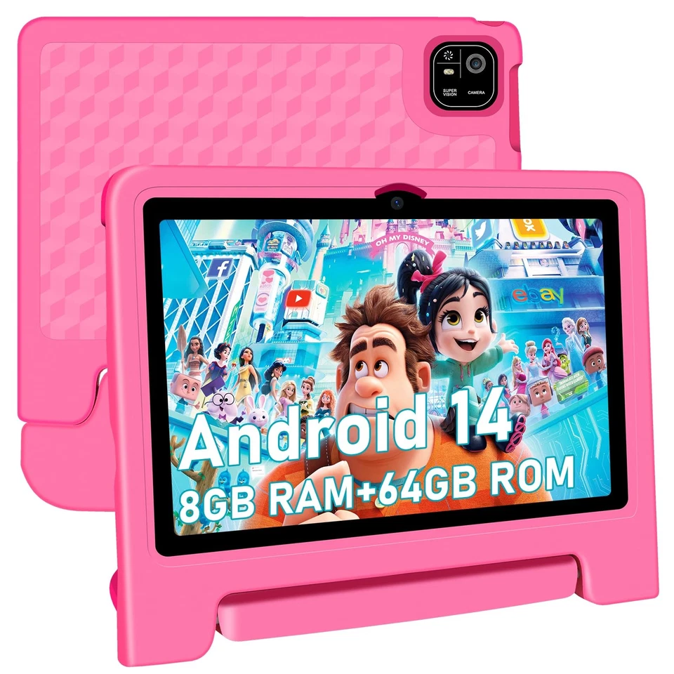 Tablet for Kids, 10.1 inch IPS HD Touchscreen Android 14 64 GB Storage, 8GB R... - Image 1 of 4