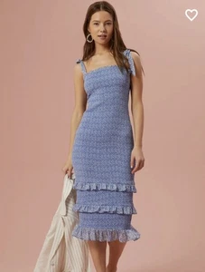 NWT Altar’d State ruffled Sienna Smocked Midi Dress Blue White Size M - Picture 1 of 8