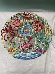 Tropisches Meeresleben in den Korallen Haitianisches Metall Wandbild 21 Zoll - Bild 1 von 12