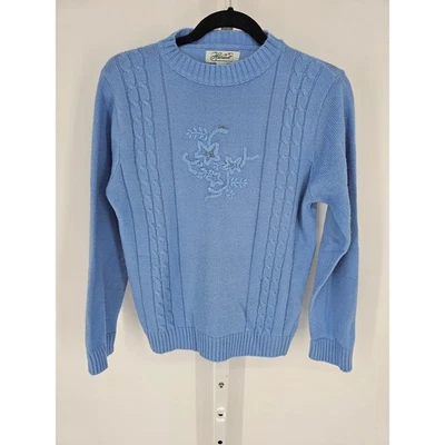 Haband! Women's Floral Embroidered Ribbed Crew Neck Long Sleeve Sweater Size S - Image 1 of 4