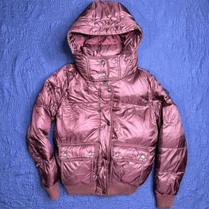 Abercrombie & Fitch Puffer Down Jacket Hooded Water Wind Resistant Maroon Read - Picture 1 of 6
