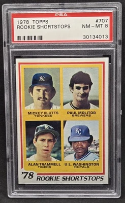 1978 Topps #707 Rookie Shortstops Alan Trammell Paul Molitor Rookie HOF RC PSA 8 - Image 1 of 2