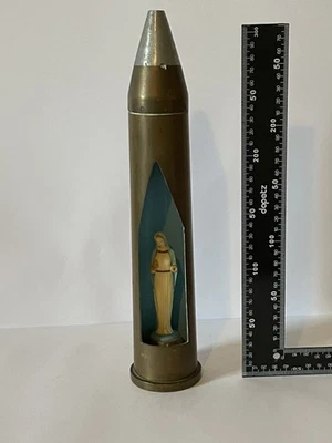 Rare Vintage Antique WW2 Trench Art Shrine Holy Virgin Mary Brass Shell Case - Image 1 of 4