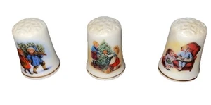 Avon Christmas Memories Porcelain Thimbles Christmas 1981, 1982, and 1983 - Picture 1 of 8