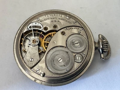 Elgin 12s good white gold filled cs 15J pocket watch runs well 1920 - Image 1 of 4
