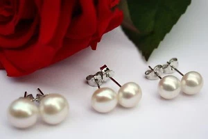 6 mm 7 8 VERO perle d'ACQUA DOLCE SET Gioielli Orecchini a farfalla argento 925 - Foto 1 di 1