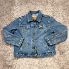 Levis Jacket Womens Medium Blue Denim Button Up Trucker Coat Flap Pockets Ladies