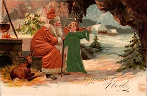 Postal de Navidad de colección traje rojo de Papá Noel en cueva puntos de ángel camino a casa - Imagen 1 de 2