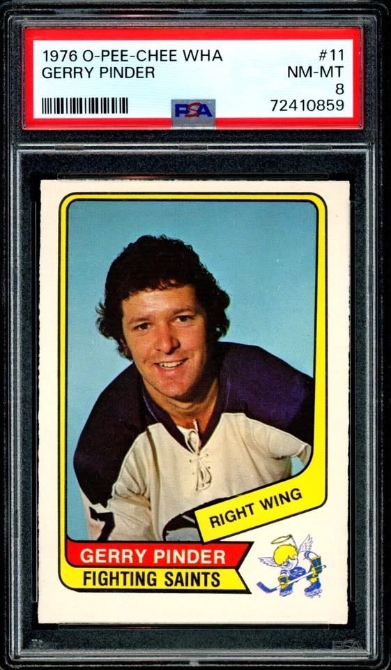 1976-77 OPC O PEE CHEE WHA 11 GERRY PINDER PSA 8 NM-MT MINNESOTA FIGHTING SAINTS - Image 1 of 2