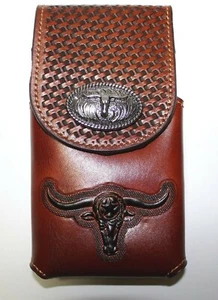 7" LONGHORN WESTERN LEATHER POUCH BELT LOOP HOLSTER CELL PHONE UNIVERSAL#EH12697 - Picture 1 of 51