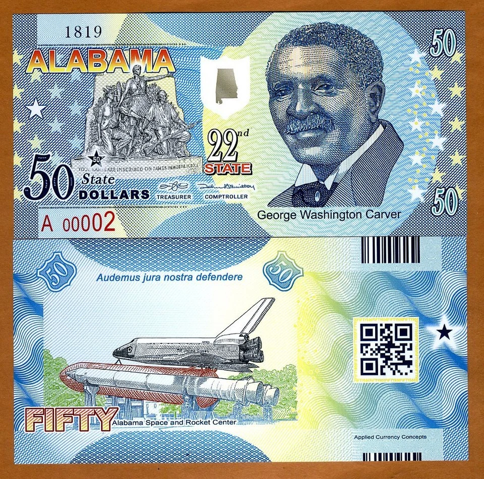 USA States,Alabama, $50, Polymer, ND (2016), UNC George Carver, Space Shuttle - Image 1 of 1