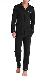 David Archy Mens Sleepwear Button Down Pajama Set Long Sleeve Black Large~NEW - Picture 1 of 7