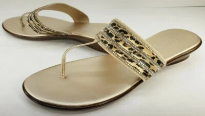 Sandalias italianas para mujer 8,5 doradas con cruce de diamantes de imitación Jaguar ¡USADAS EN EXCELENTE ESTADO! Foto 1 de 4