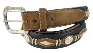 Justin 755BK Hombre Vaquero Occidental Marrón y Negro Concho Cinturón y Hebilla 38 - Imagen 1 de 21