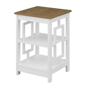 Town Square End Table with Shelves in White Wood with Driftwood Top Finish - Picture 1 of 7