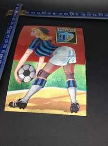 CARTOLINA VINTAGE LAMINATA ILL CAROZZO CALCIO ATALANTA ELIO ED TORINO - Foto 1 di 3