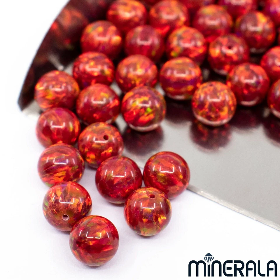 [WHOLESALE] HALF DRILLED RED SYNTHETIC LAB CREATED OPAL LOOSE ROUND BALL WP02726 - Image 1 of 4