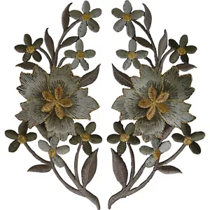 Pair of Flower Patches Iron On Sew On Jeans Embroidery Flowers Embroidered Patch - Picture 1 of 2