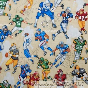 BonEful Fabric FQ Cotton Quilt Tan Brown Scenic NFL FOOTBALL Sport American Boy - Picture 1 of 12