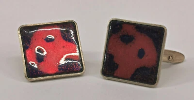 9125587 Gemelli Color Argento Smaltato 70er Anni Vecchio - Immagine 1 di 2