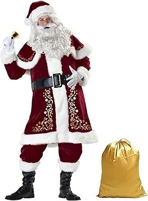 Santa Costume 12pcs Set Red Deluxe Velvet Christmas Party Cosplay Santa Claus 4X - Image 1 of 4