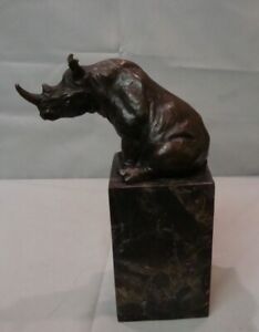 Statue Rhinoceros Wildlife Art Deco Style Art Nouveau Style Bronze Signed Sculpt