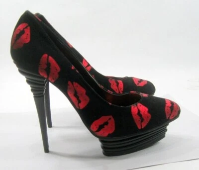 Black RED KISS 5.5"Stiletto HIGH HEEL POINTY TOE Shoes WOMEN Size 8.5 - Image 1 of 4