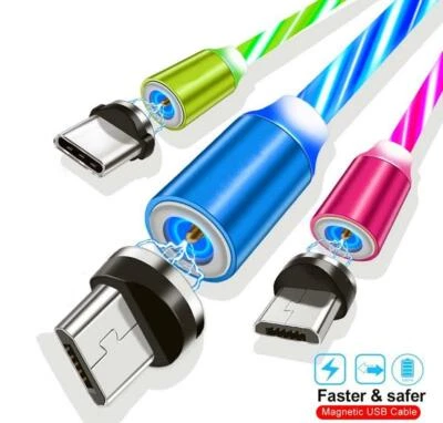 MAGNETIC 3' LED light MICRO USB charger cable FOR samsung galaxy s6+ edge note 5 - Image 1 of 4