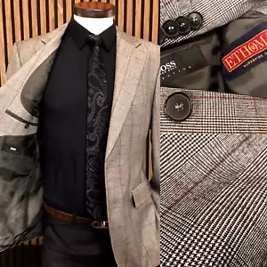 Hugo Boss E.THOMAS Wool Sport Coat 42R Gray GLEN CHECK PLAID Mens Blazer Jacket - Picture 1 of 24