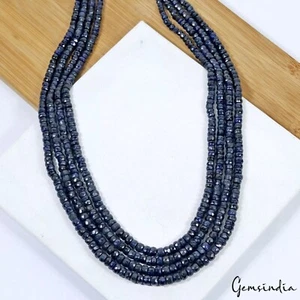600 Ct Natural 4 Strands Round Faceted Rich Blue Sapphire Beads Necklace Jewelry - Picture 1 of 5