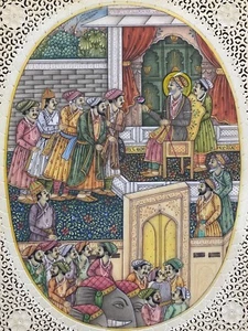 Painting of Mughal Court (Darbar) Scene Gold Miniature Detailed Handmade Art - Picture 1 of 7