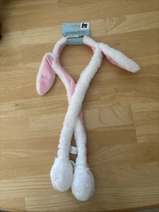 Easter Bunny Jumping Ear Headband Popping Up  Pink White - Picture 1 of 4