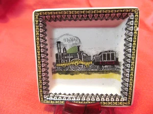 VINTAGE RAILWAY TRANSFERWARE ENGLAND FOR PV 4" SQUARE TRINKET TRAY - Picture 1 of 2