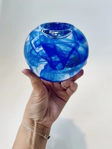 Kosta Boda "Blue Moon" Swirl Art Glass Candle Holder, designed by Anna Ehrner - Picture 1 of 20