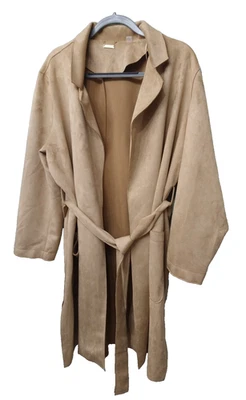 Chaqueta para mujer T Tahari XL imitación cuero frente abierto camel beige bolsillos cinturón Foto 1 de 4