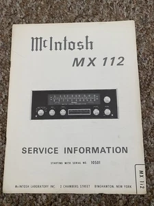 Vintage Mcintosh MX113 PreAmplifier Tuner Service Manual Information Original - Bild 1 von 1
