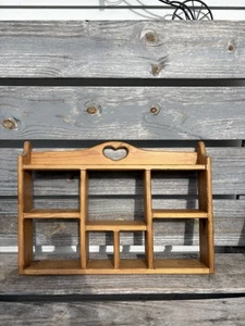 Vintage Large Wood Wall Shelf Curio Shadow Box Heart Dividers Farmhouse Country - Picture 1 of 11