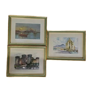 Framed Prints Mediterranean Castle Nouvo Italy Sea Architecture Lot of 3 Vintage - Picture 1 of 12