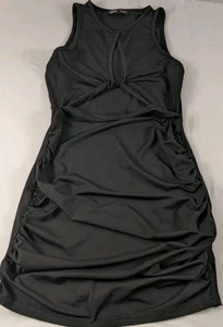 black ruched sleeveless bodycon mini dress S - Picture 1 of 6