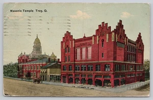 Postal reverso dividido Troy Ohio edificio ladrillo rojo templo masónico - Imagen 1 de 2