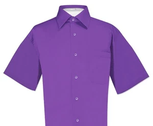 Camisa de vestir Biagio 100 % algodón para hombre manga corta lisa PÚRPURA ÍNDIGO talla pequeña - Imagen 1 de 2