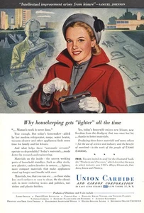 1948 Union Carbide: Housekeeping Gets Lighter Vintage Print Ad - Picture 1 of 1