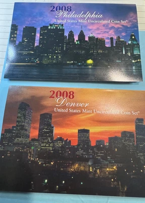 2008 Uncirculated Coin Set U.S  2 sets:  Mint Philadelphia and Denver - Image 1 of 2