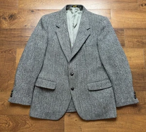grau schwarz Fischgrät Harris Tweed Blazer Jacke Sport Anzug Mantel Herren Gr. 40R - Bild 1 von 10