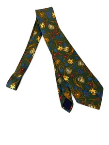 Brooks Brothers MAKERS Tie Green Gold Floral 100% Silk Handmade USA Vintage - Picture 1 of 5