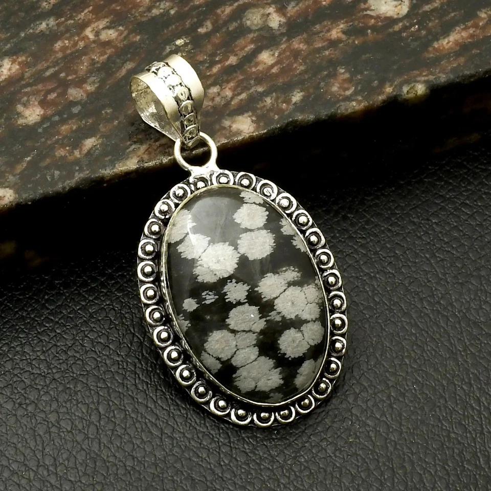 Copo de Nieve Obsidiana Piedras Preciosas Hecho a Mano Colgante Joyería Para Año Nuevo 2" AP-41667 Foto 1 de 1