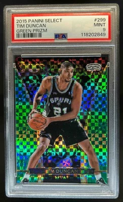 2015-16 Select Tim Duncan Green Prizm #5/5 Spurs PSA 9 - Image 1 of 2