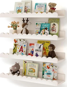 Kinderzimmer Bücherregale, 4er Pack weiß Schweberegale Wand Kinder, gewellte Regale - Bild 1 von 12